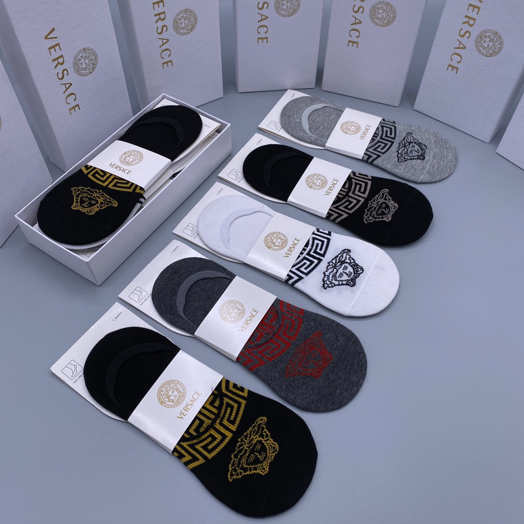 Versace Grey Black Navy Repeating Face Mix No-Show Socks, image 2