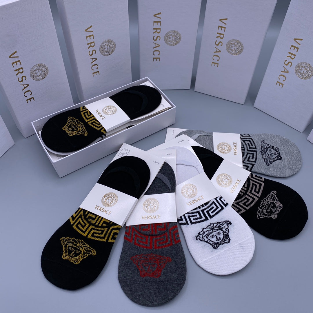 Versace Grey Black Navy Repeating Face Mix No-Show Socks, image 7