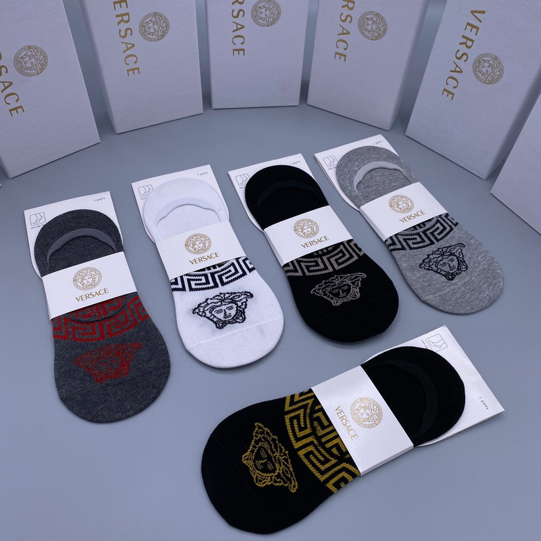 Versace Grey Black Navy Repeating Face Mix No-Show Socks, image 9