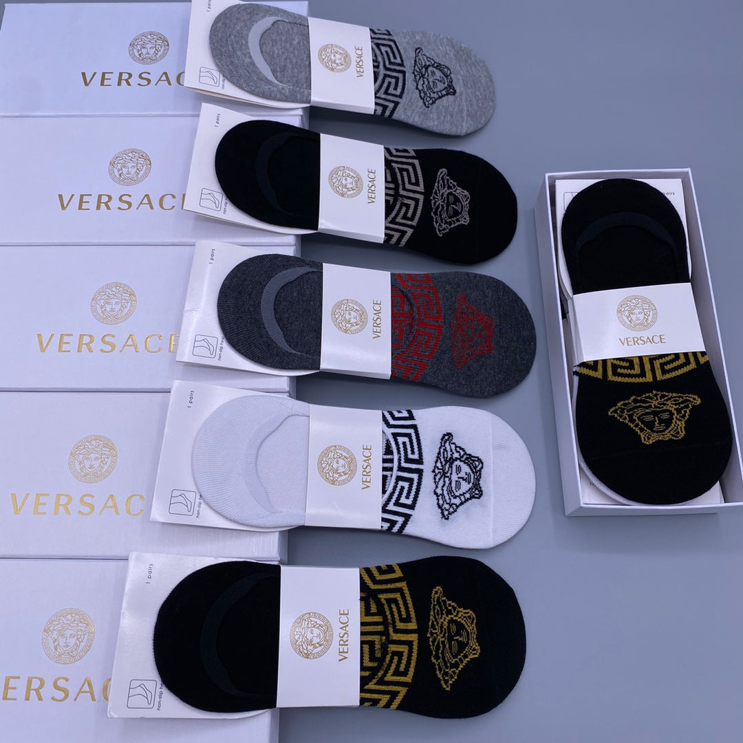 Versace Grey Black Navy Repeating Face Mix No-Show Socks, image 4