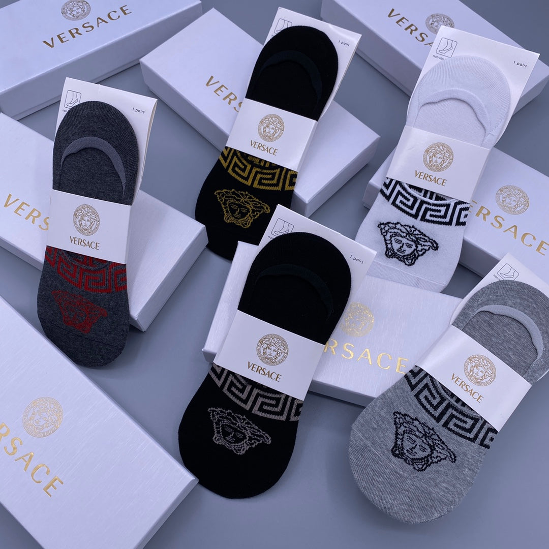 Versace Grey Black Navy Repeating Face Mix No-Show Socks, image 8