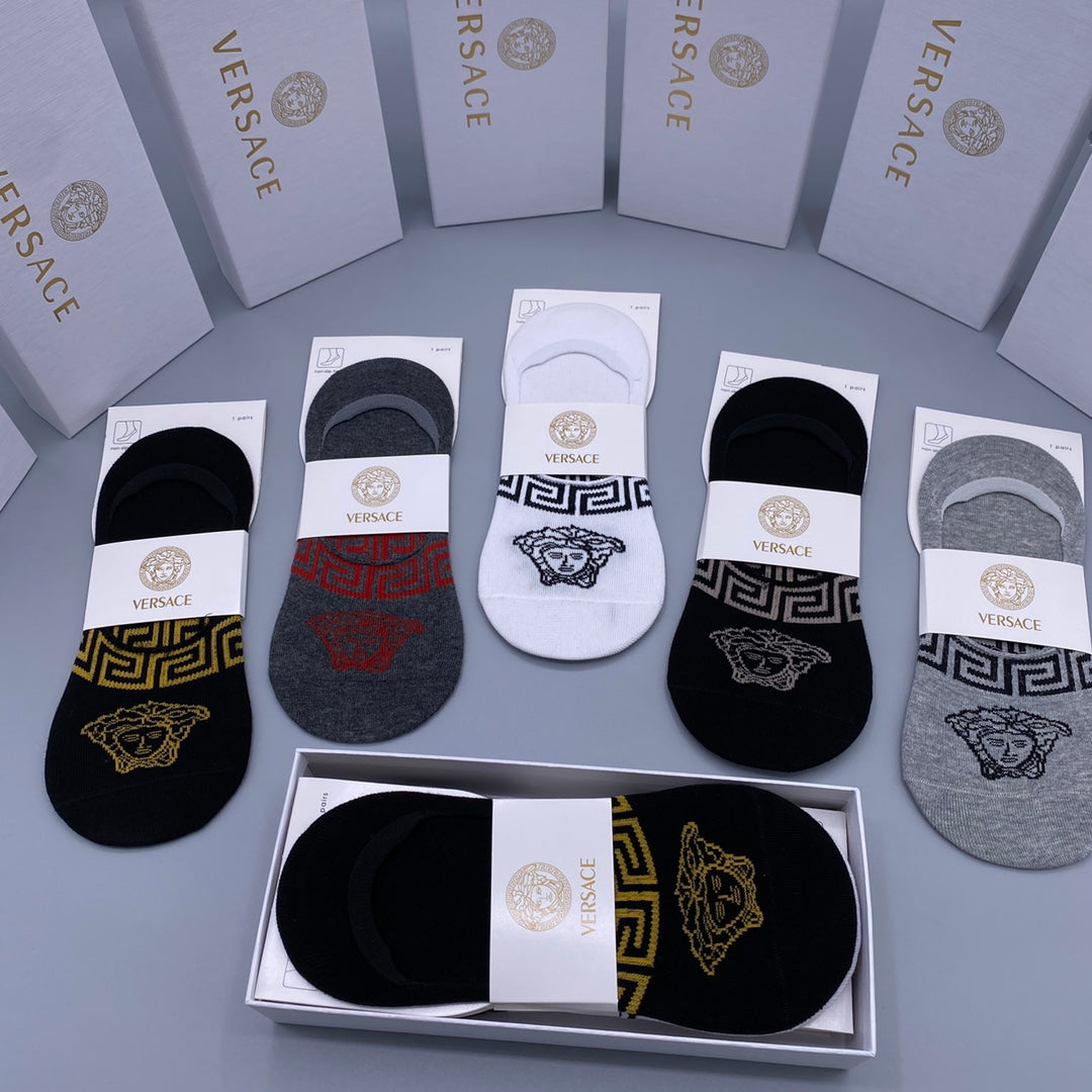 Versace Grey Black Navy Repeating Face Mix No-Show Socks, image 3