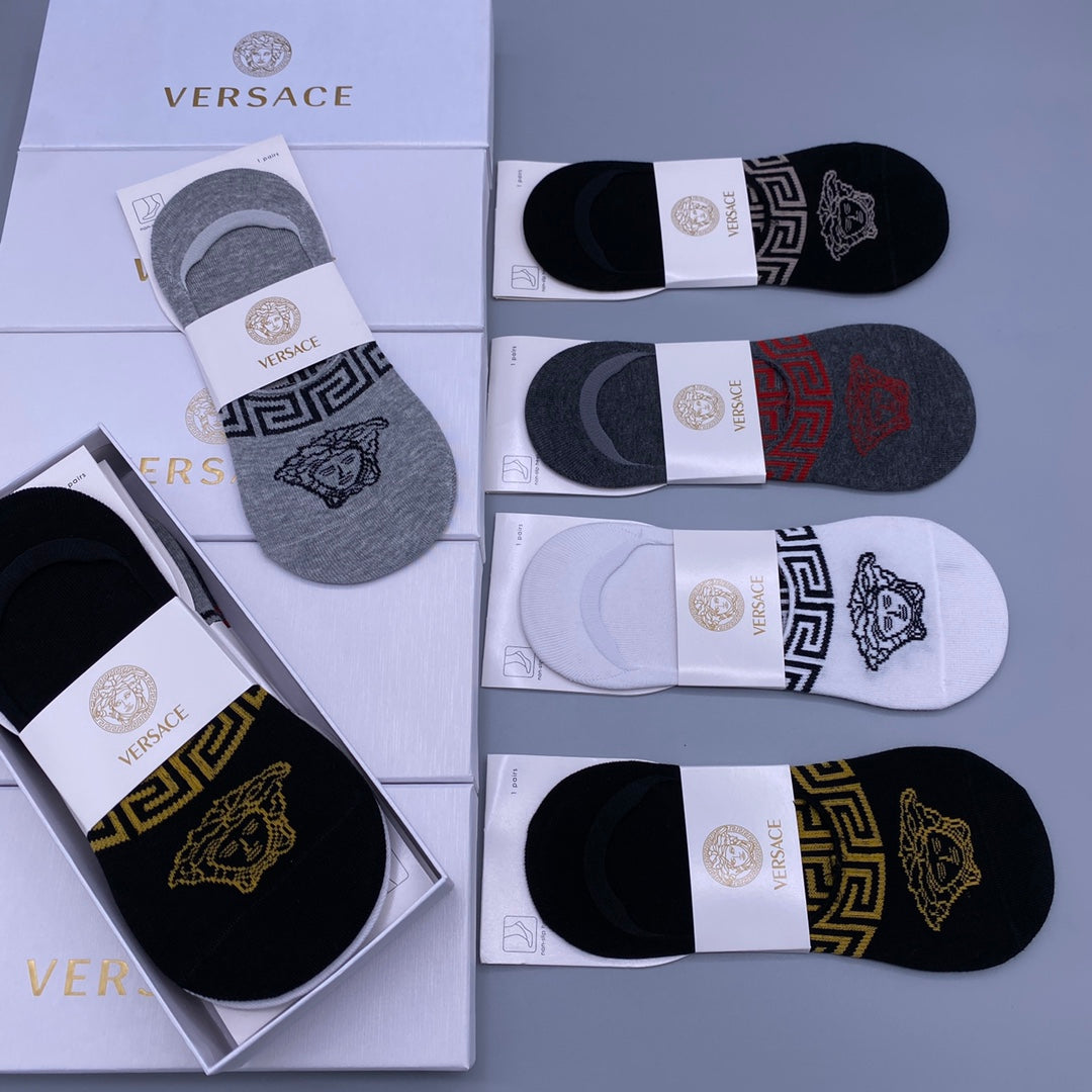 Versace Grey Black Navy Repeating Face Mix No-Show Socks, image 6