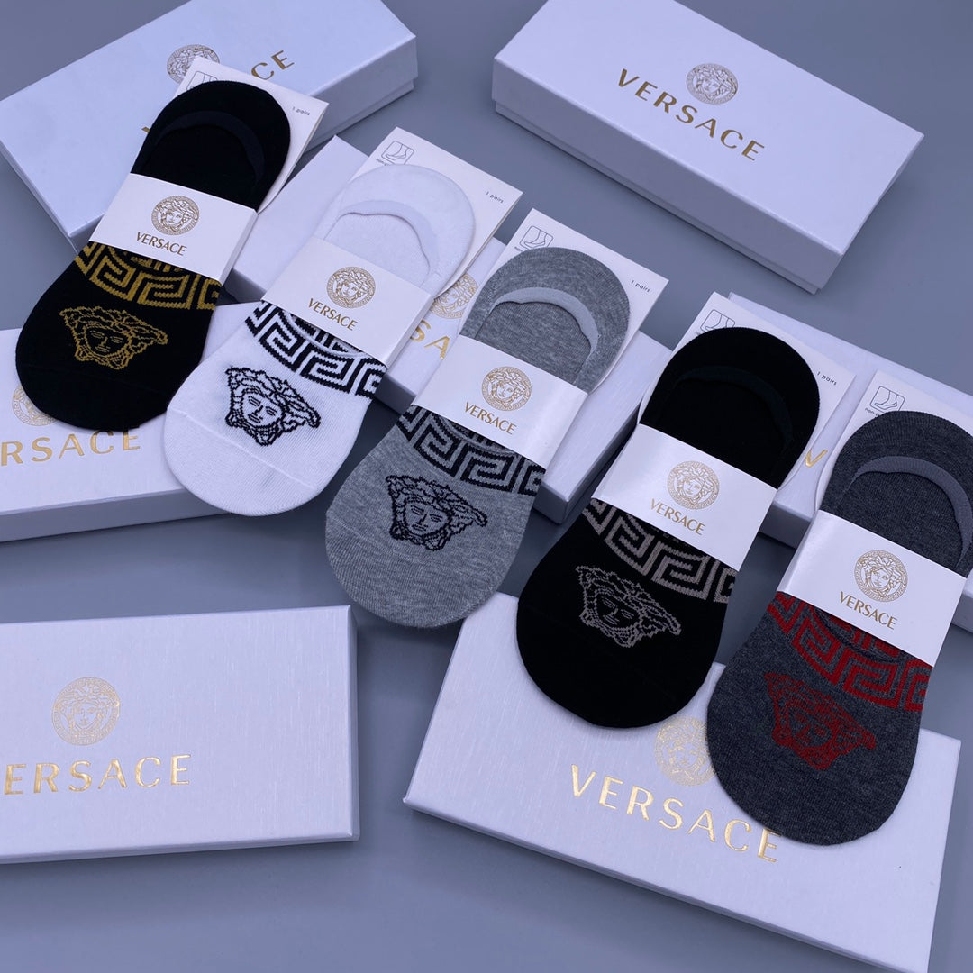 Versace Grey Black Navy Repeating Face Mix No-Show Socks, image 5