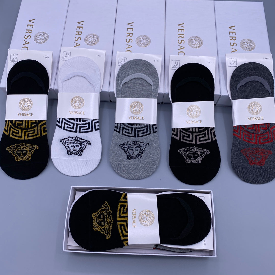 Versace Grey Black Navy Repeating Face Mix No-Show Socks, image 1