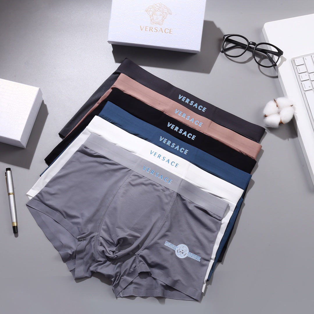 Versace Grey White Pink Navy Vertical Text Boxer Briefs, image 2