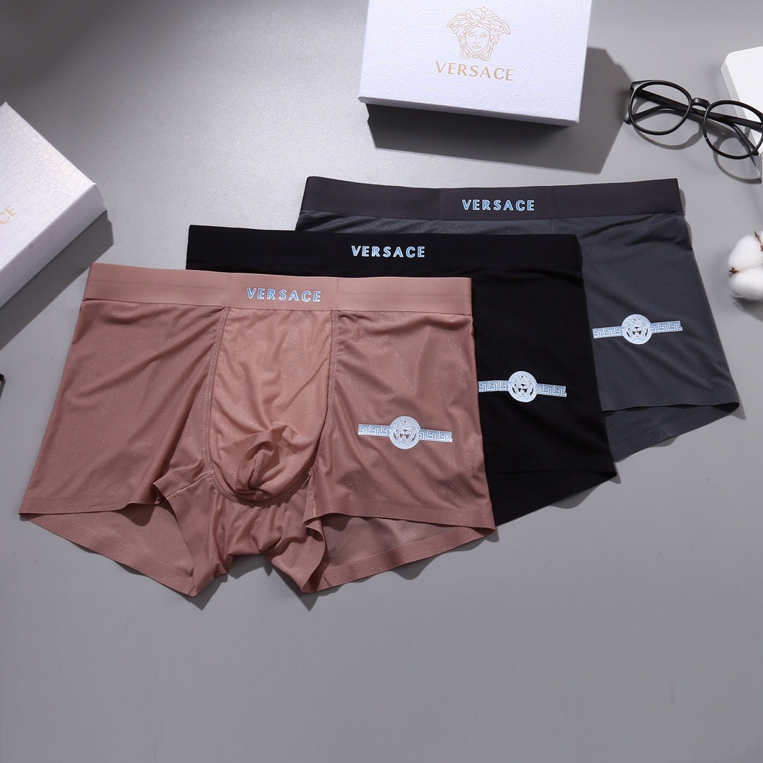 Versace Grey White Pink Navy Vertical Text Boxer Briefs, image 4