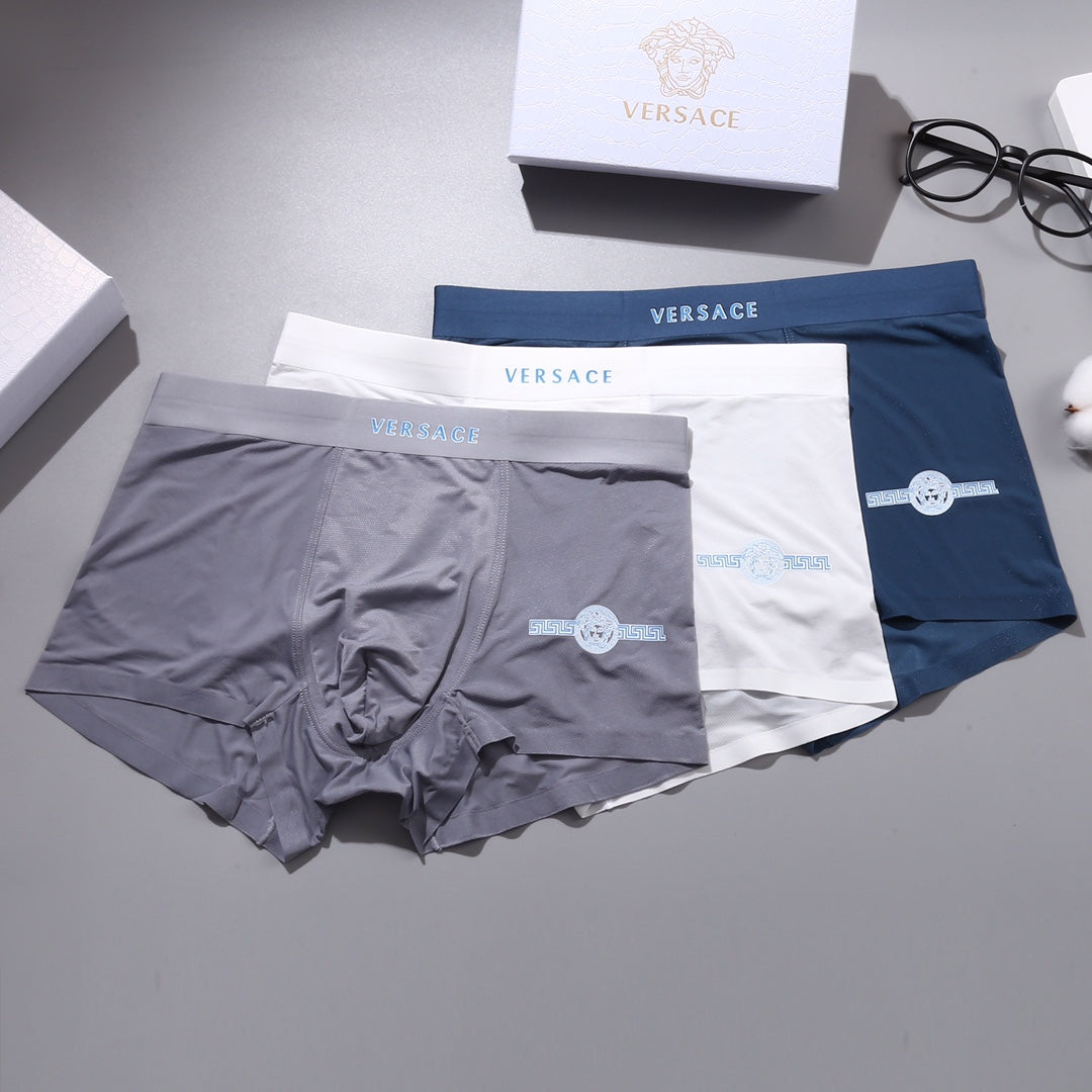 Versace Grey White Pink Navy Vertical Text Boxer Briefs, image 5