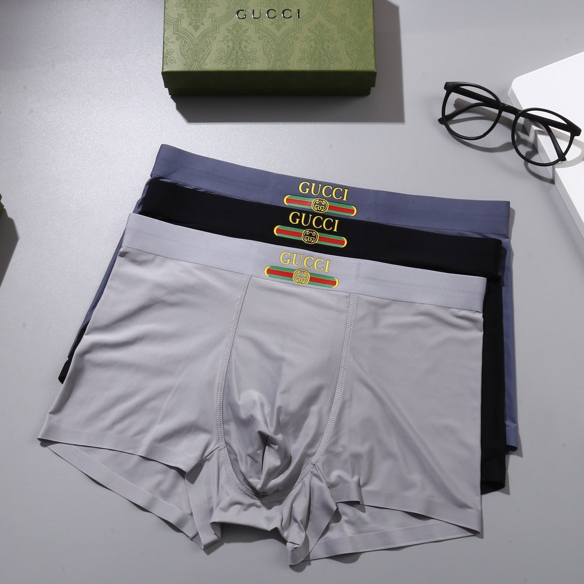 Gucci Grey White Gold Double Letter Boxer Briefs, image 1