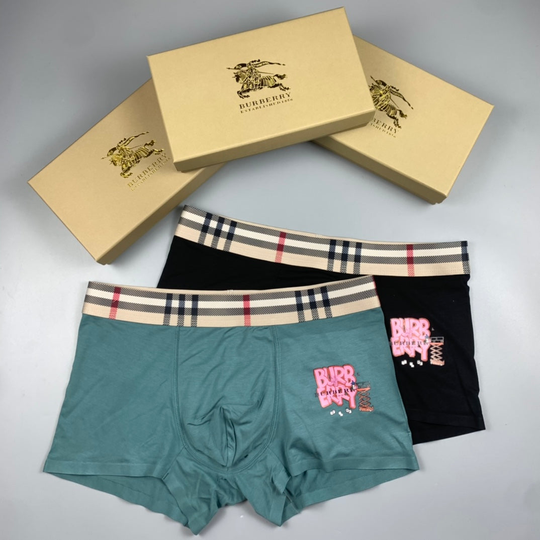 Burberry Teal Grey Black Check Waist Pink Lettering Boxer Briefs, image 5