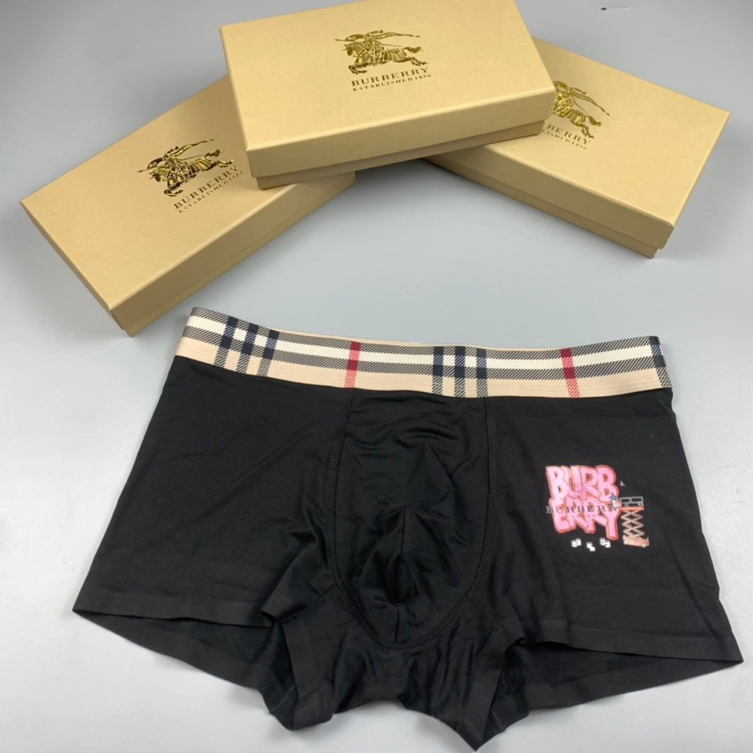 Burberry Teal Grey Black Check Waist Pink Lettering Boxer Briefs, image 3