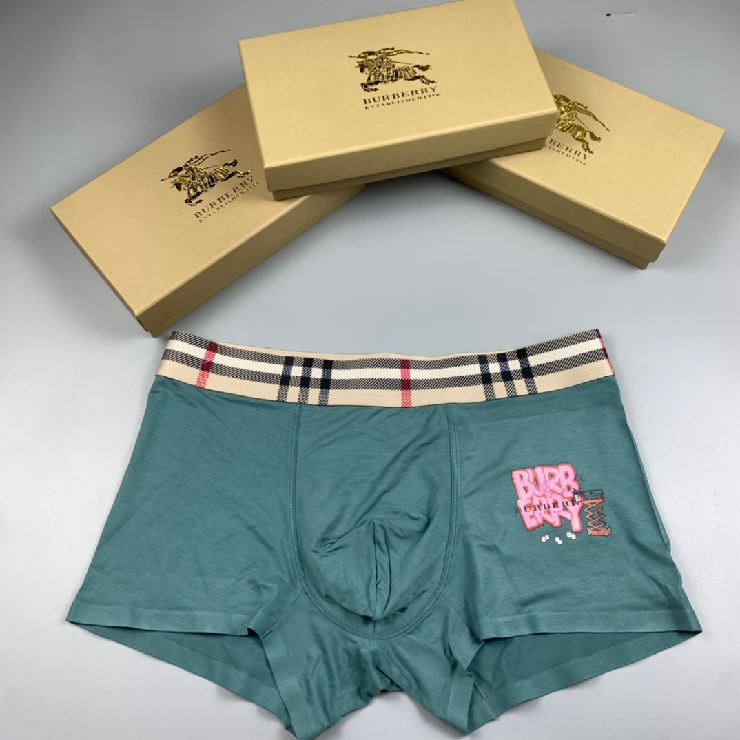 Burberry Teal Grey Black Check Waist Pink Lettering Boxer Briefs, image 1