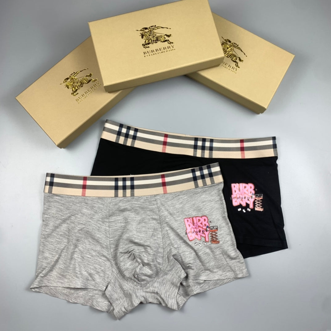 Burberry Teal Grey Black Check Waist Pink Lettering Boxer Briefs, image 4