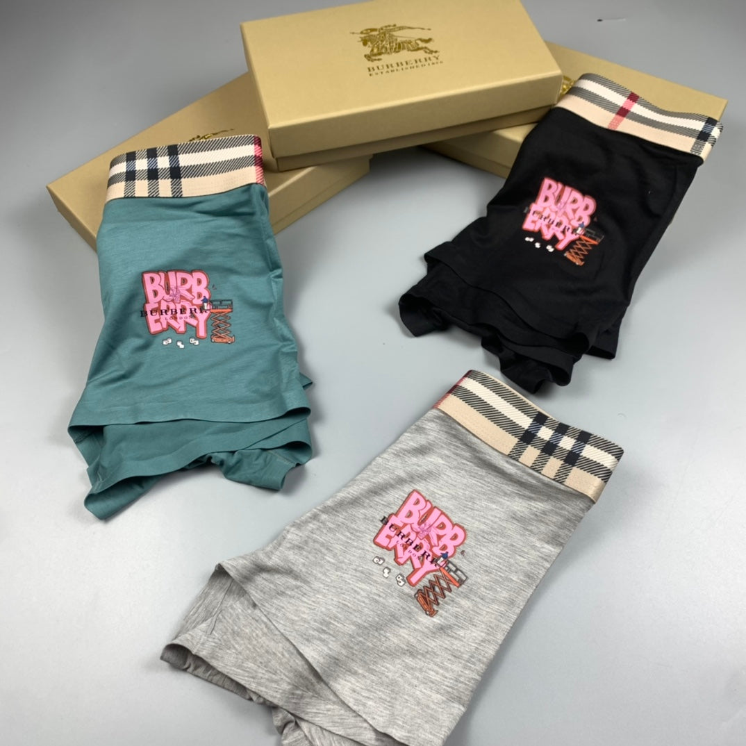 Burberry Teal Grey Black Check Waist Pink Lettering Boxer Briefs, image 7