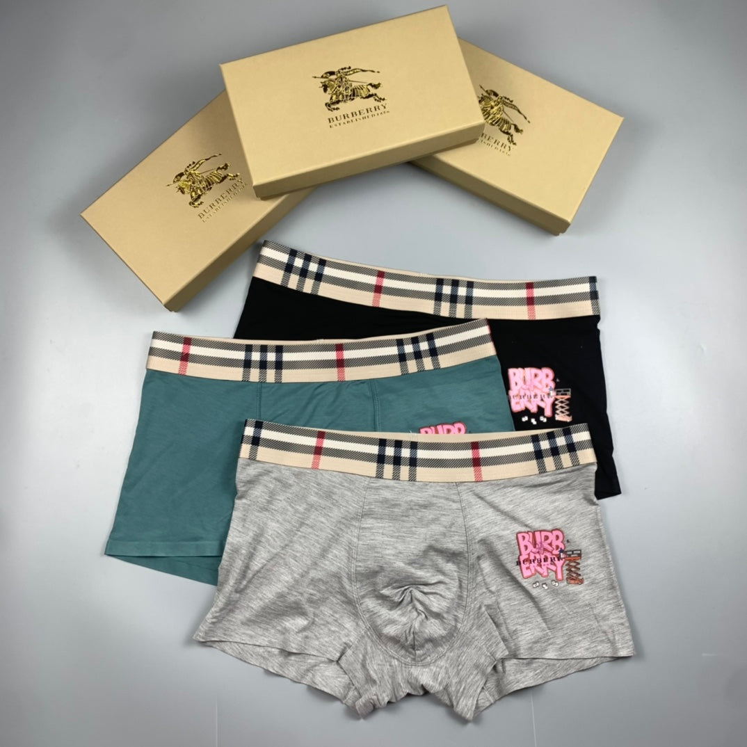 Burberry Teal Grey Black Check Waist Pink Lettering Boxer Briefs, image 6