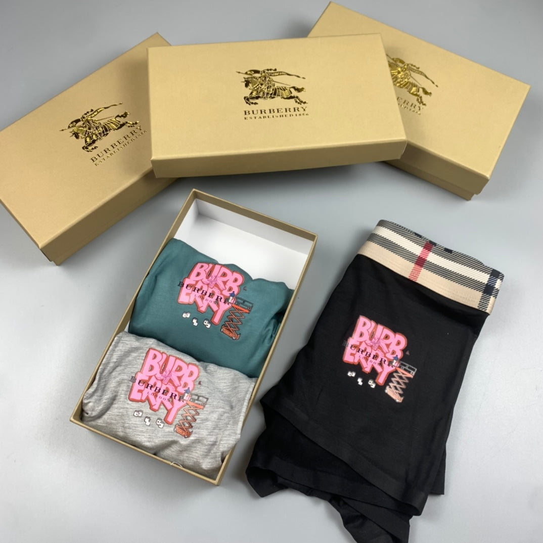 Burberry Teal Grey Black Check Waist Pink Lettering Boxer Briefs, image 8