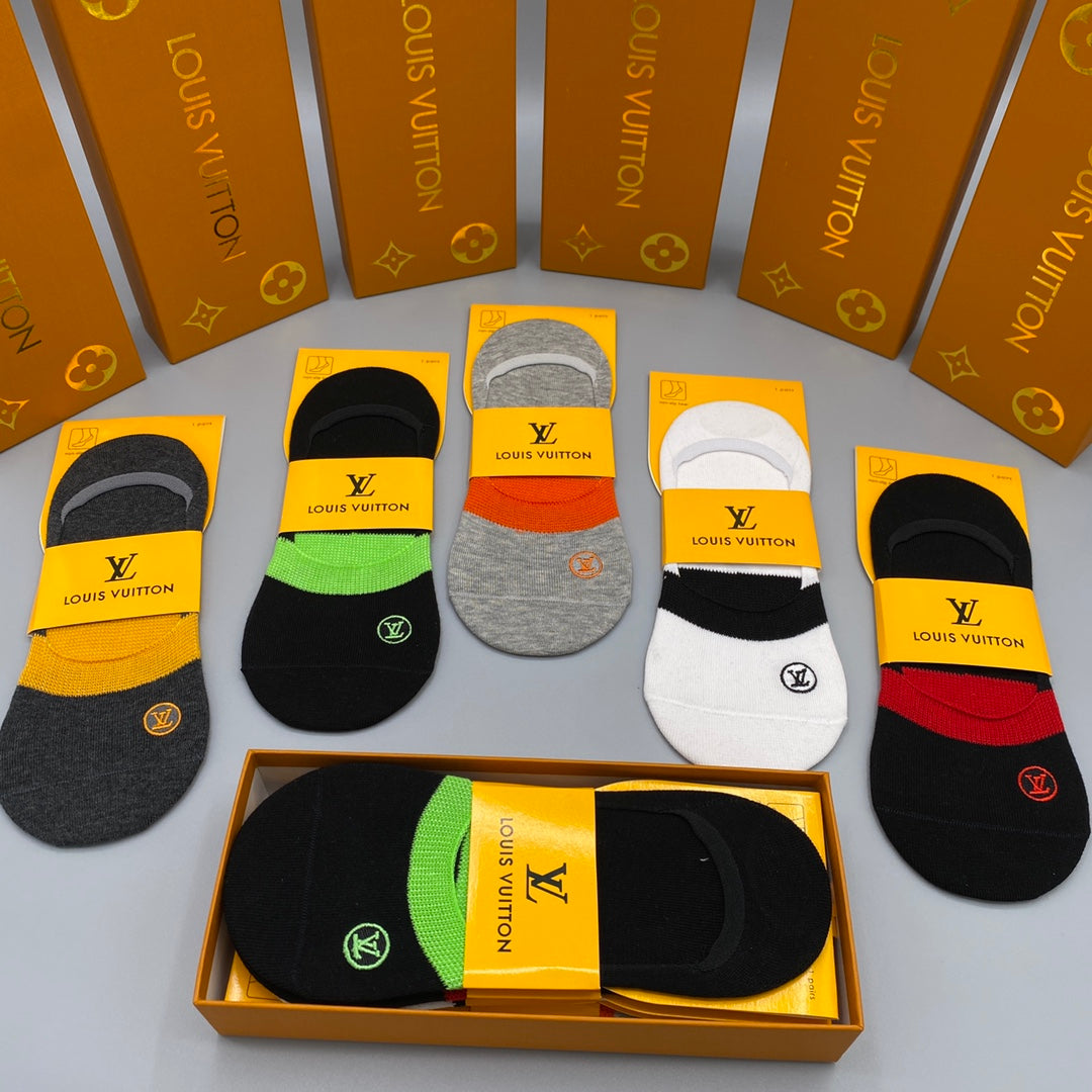 Louis Vuitton Neutral Coloured Packaged Lettering No-Show Socks, image 5