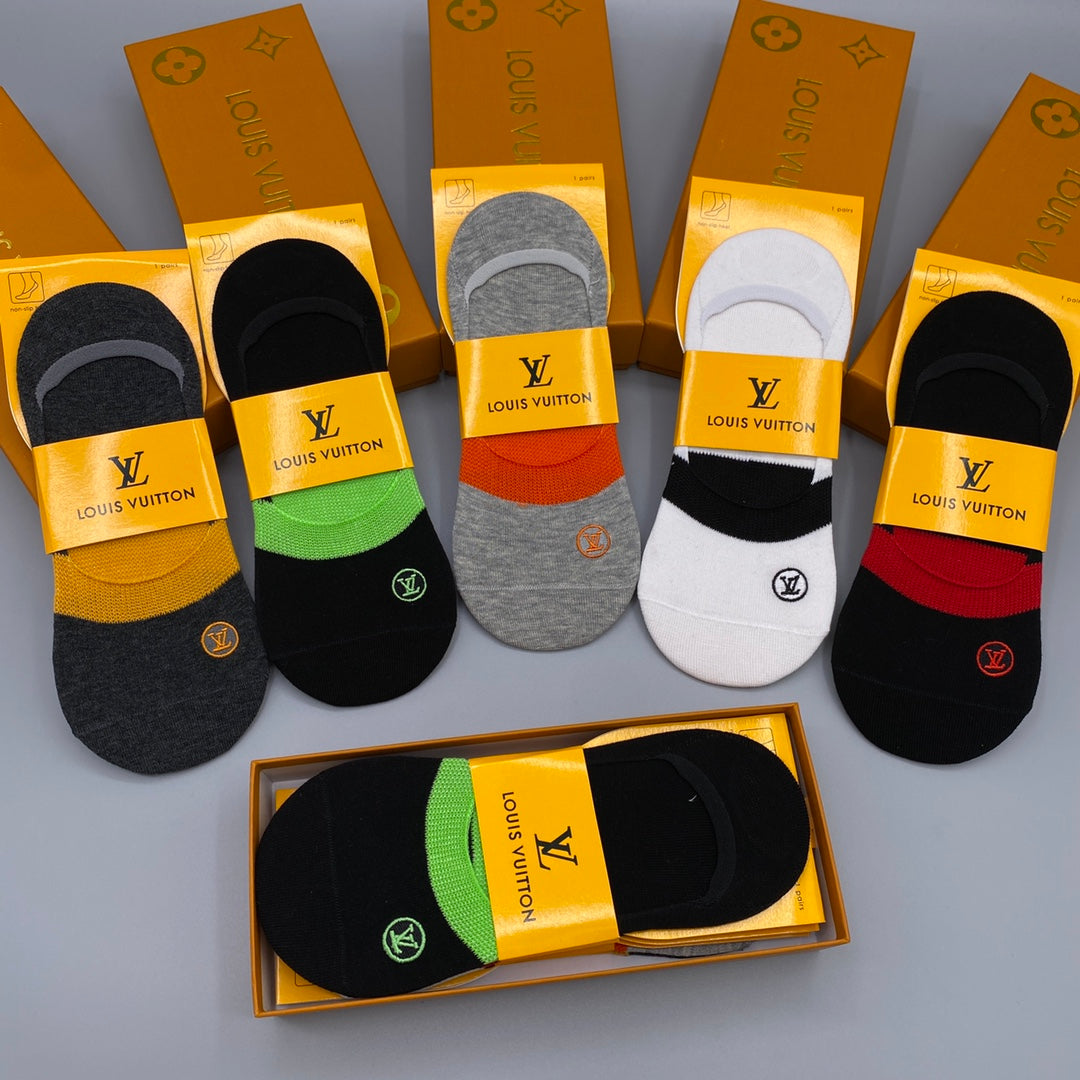 Louis Vuitton Neutral Coloured Packaged Lettering No-Show Socks, image 1