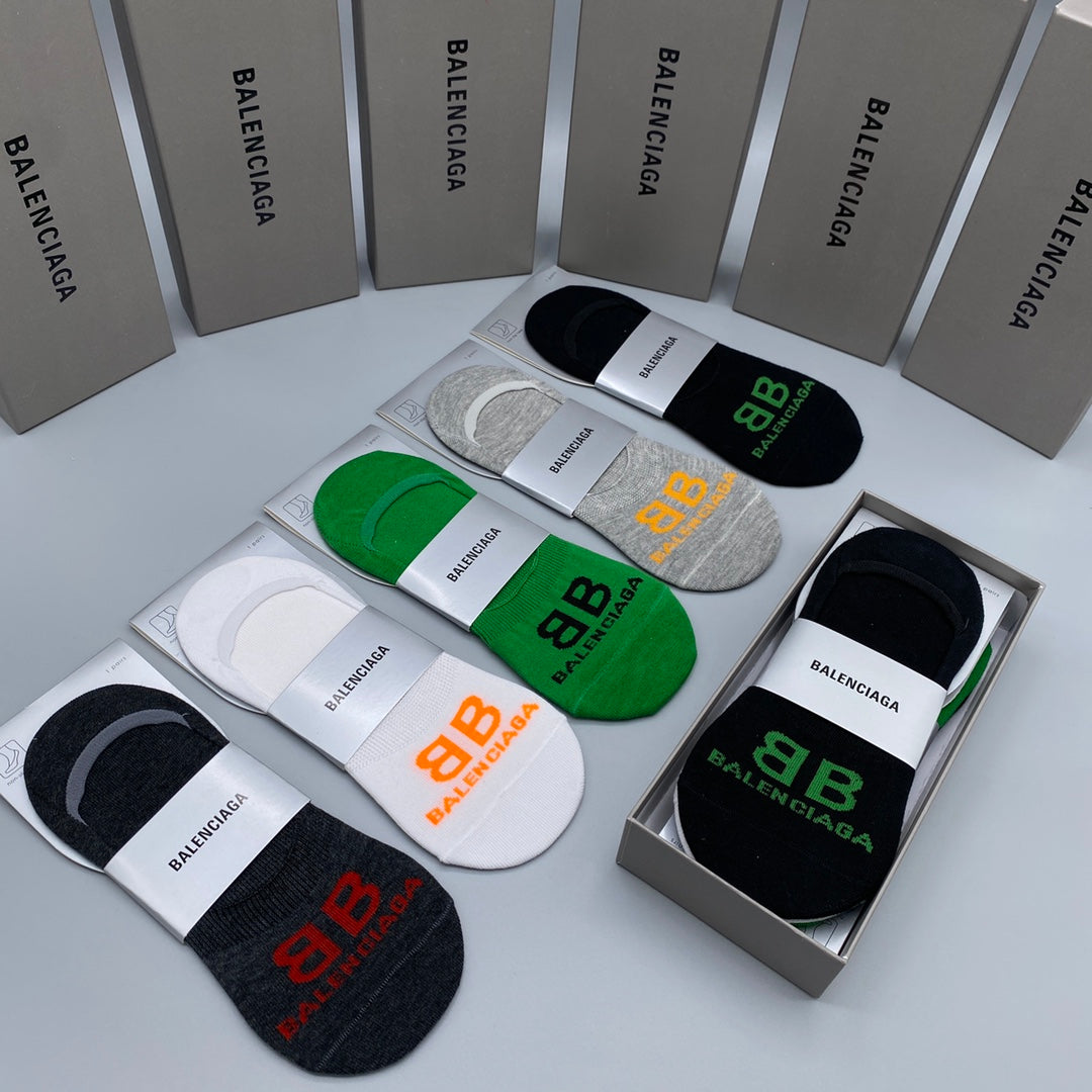 Balenciaga Grey White Green Packaged Letters No-Show Socks, image 7