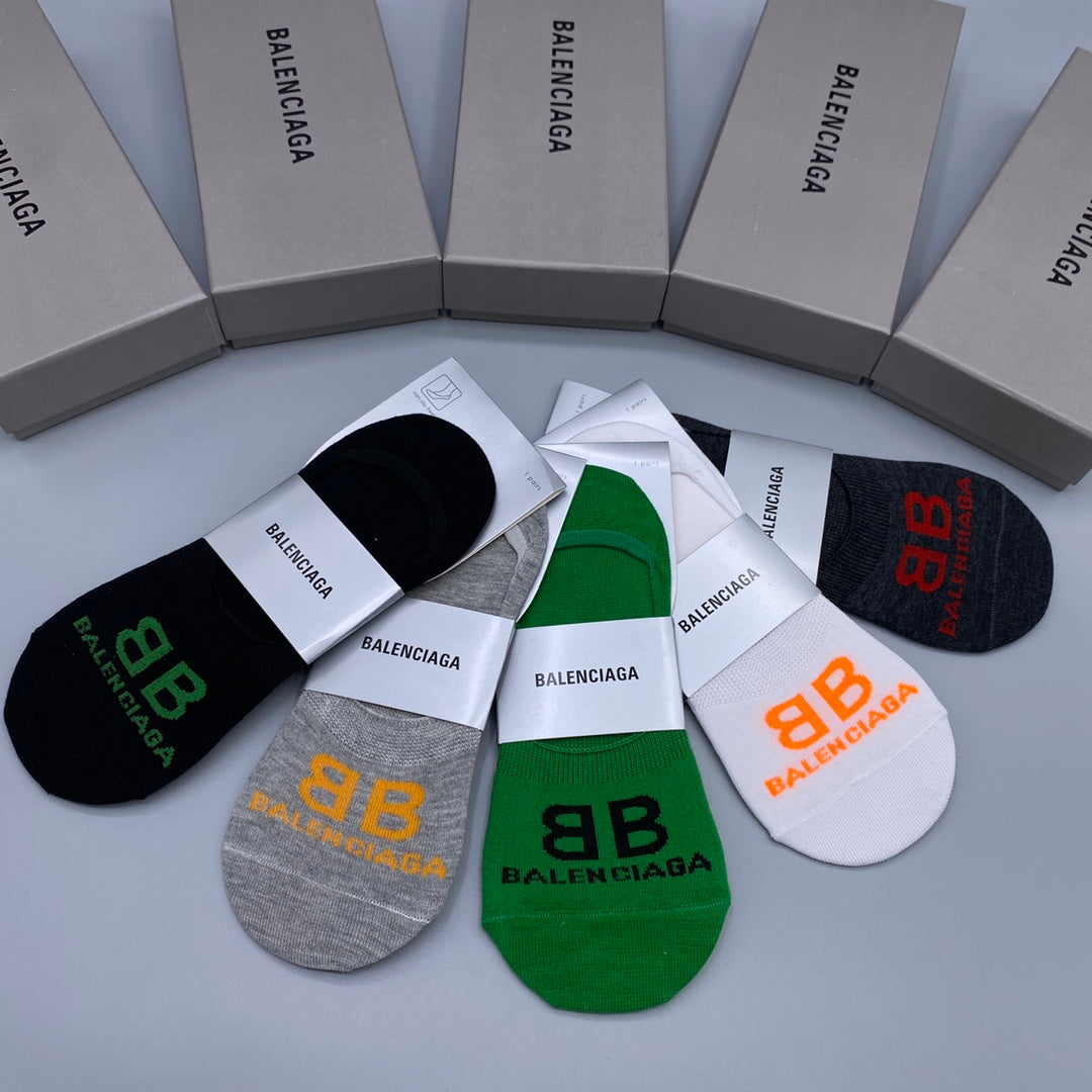 Balenciaga Grey White Green Packaged Letters No-Show Socks, image 3