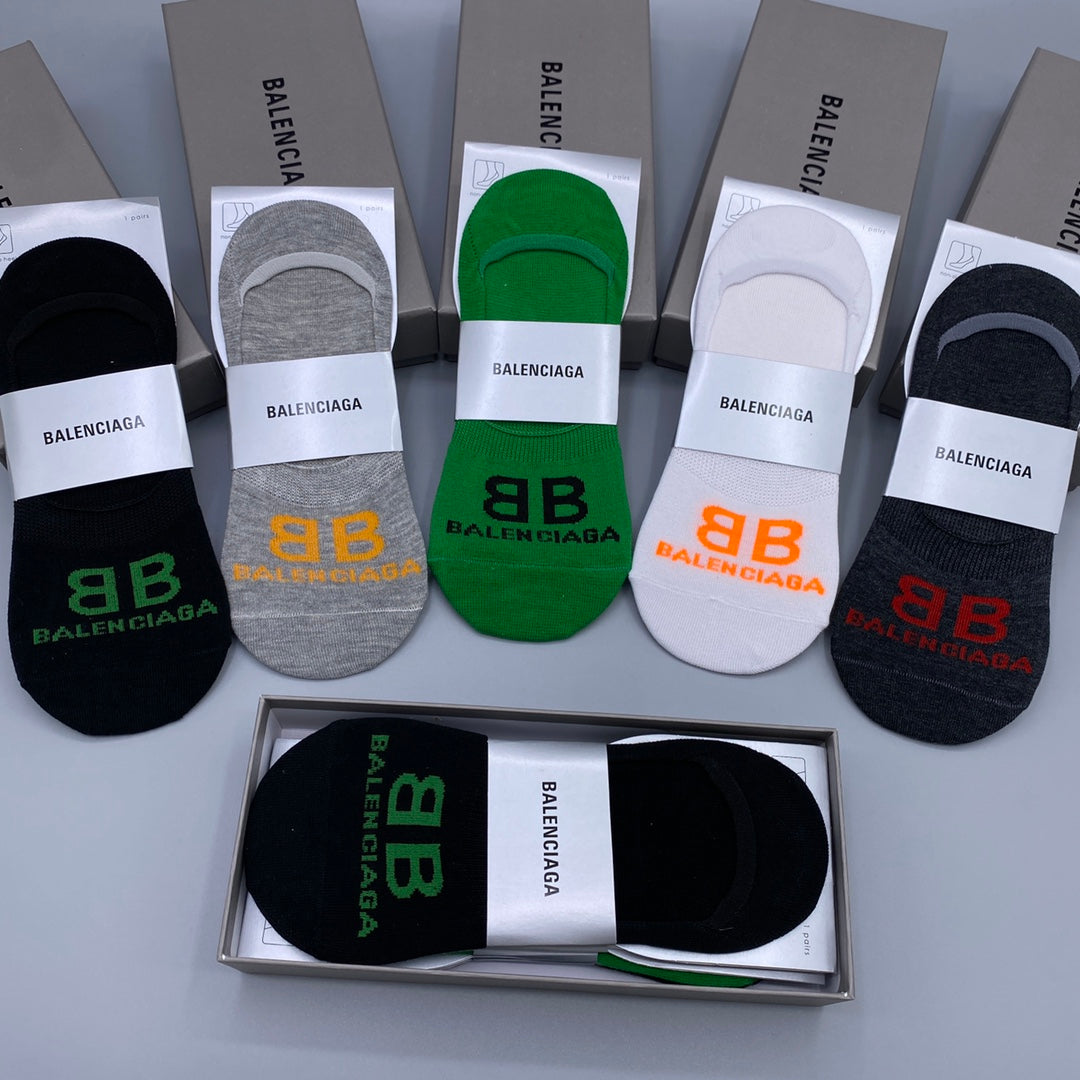 Balenciaga Grey White Green Packaged Letters No-Show Socks, image 4