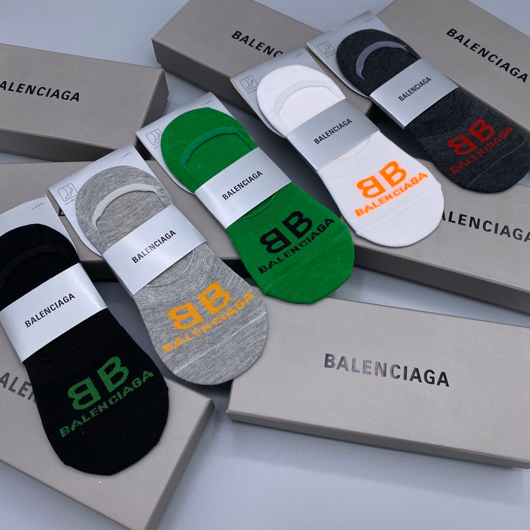 Balenciaga Grey White Green Packaged Letters No-Show Socks, image 9