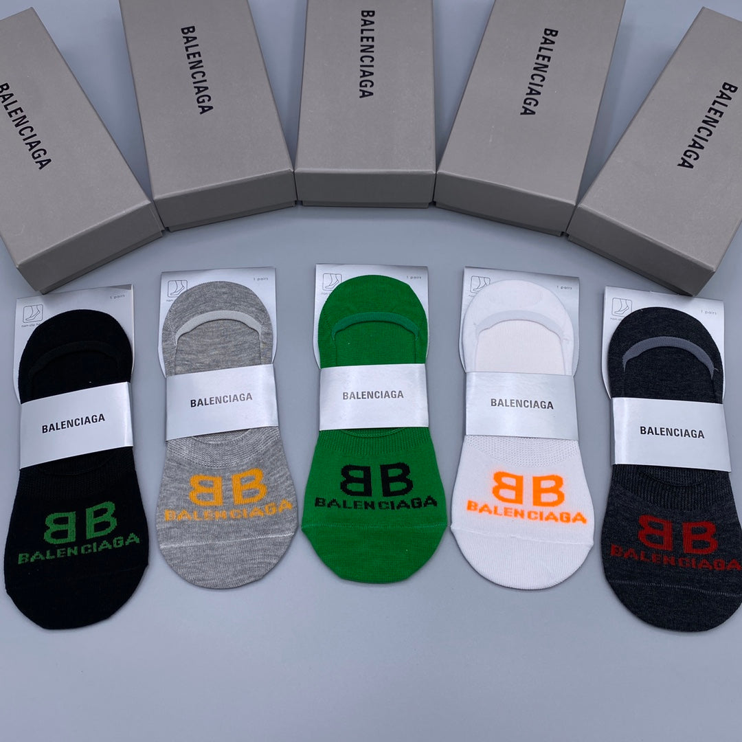 Balenciaga Grey White Green Packaged Letters No-Show Socks, image 2