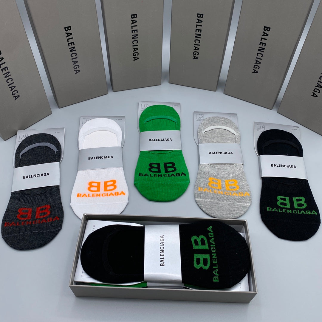 Balenciaga Grey White Green Packaged Letters No-Show Socks, image 5