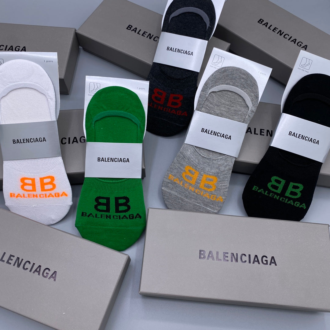 Balenciaga Grey White Green Packaged Letters No-Show Socks, image 8