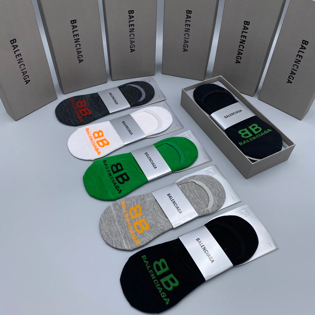 Balenciaga Grey White Green Packaged Letters No-Show Socks, image 1