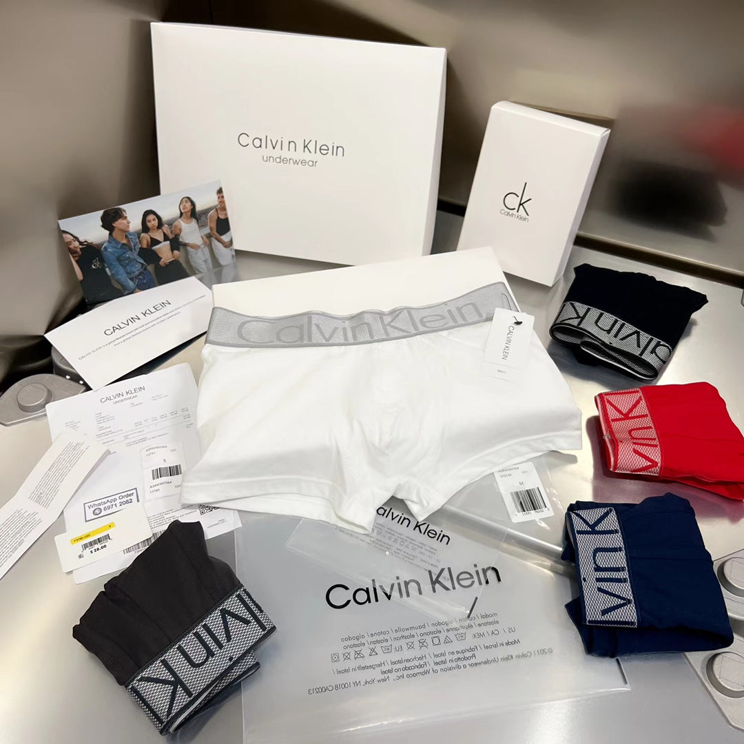 Calvin Klein Red Navy Oversized Waist Letters Boxer Briefs, image 4