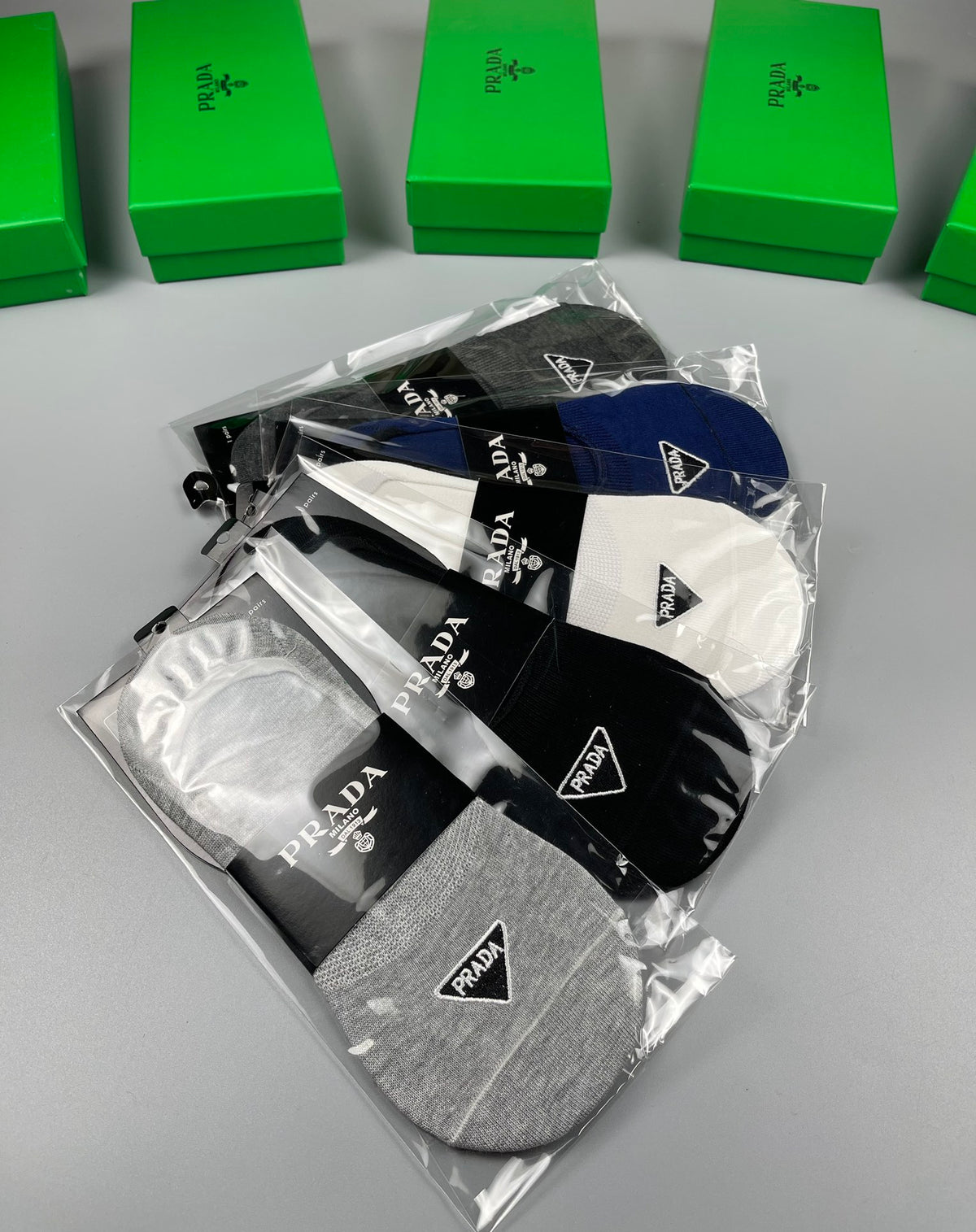 Prada Neutral Packaged Small Triangle No-Show Socks, image 3