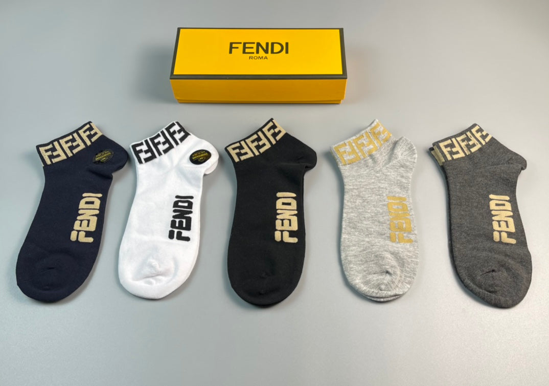 Fendi Black White Grey Gold Key Cuff No-Show Socks, image 1