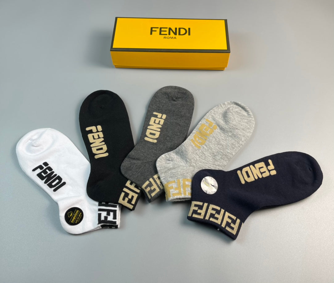 Fendi Black White Grey Gold Key Cuff No-Show Socks, image 9