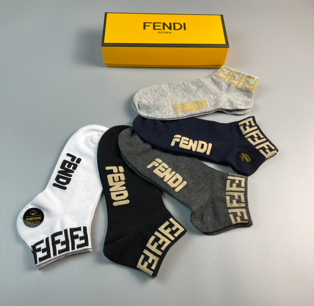 Fendi Black White Grey Gold Key Cuff No-Show Socks, image 6