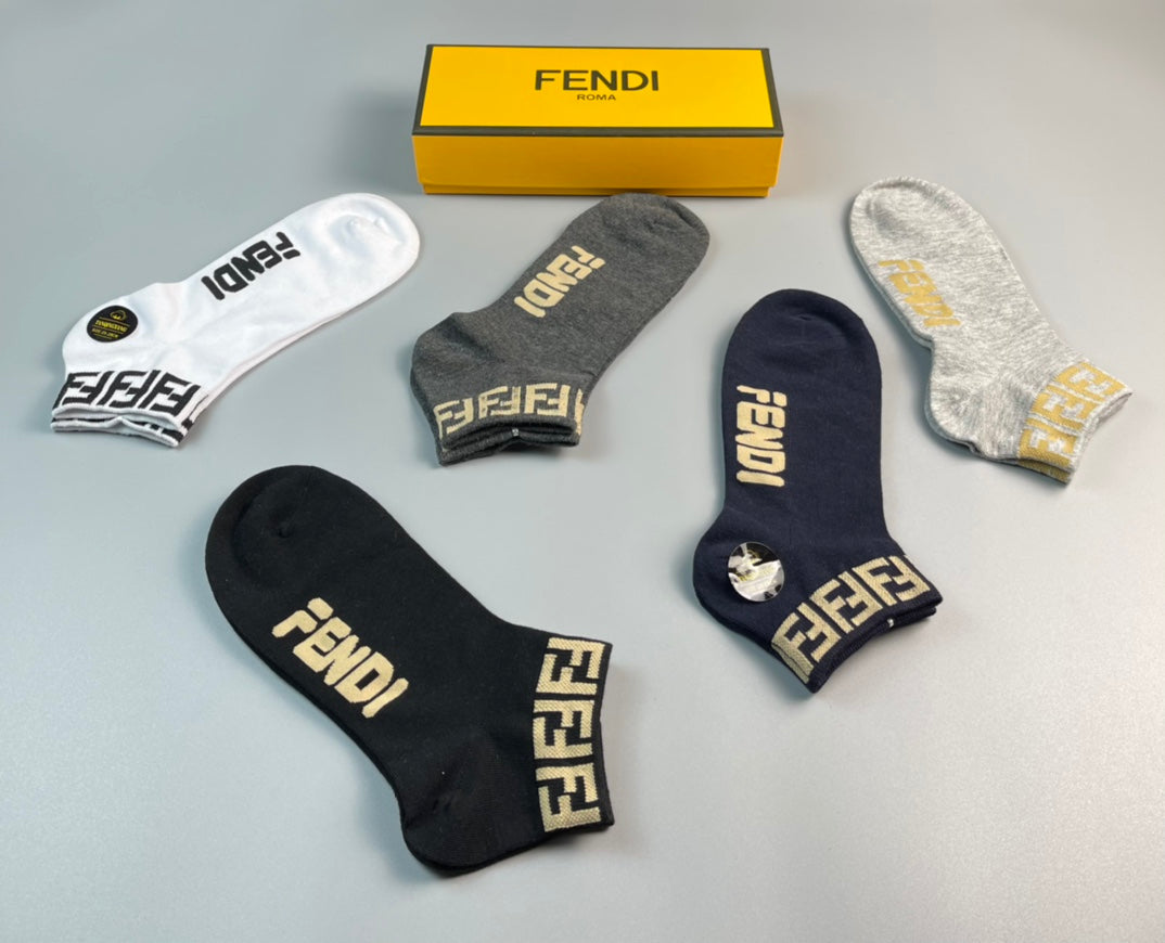 Fendi Black White Grey Gold Key Cuff No-Show Socks, image 5