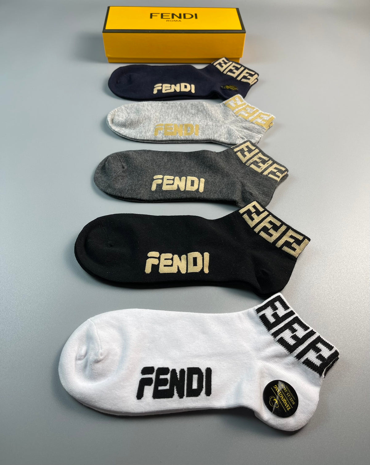 Fendi Black White Grey Gold Key Cuff No-Show Socks, image 8