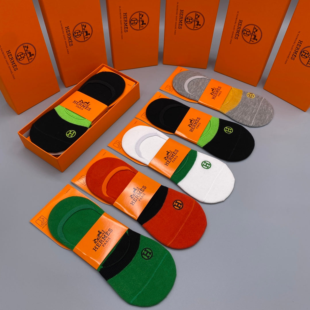 Hermès Bright Multicolour Carriage Footbed No-Show Socks, image 6