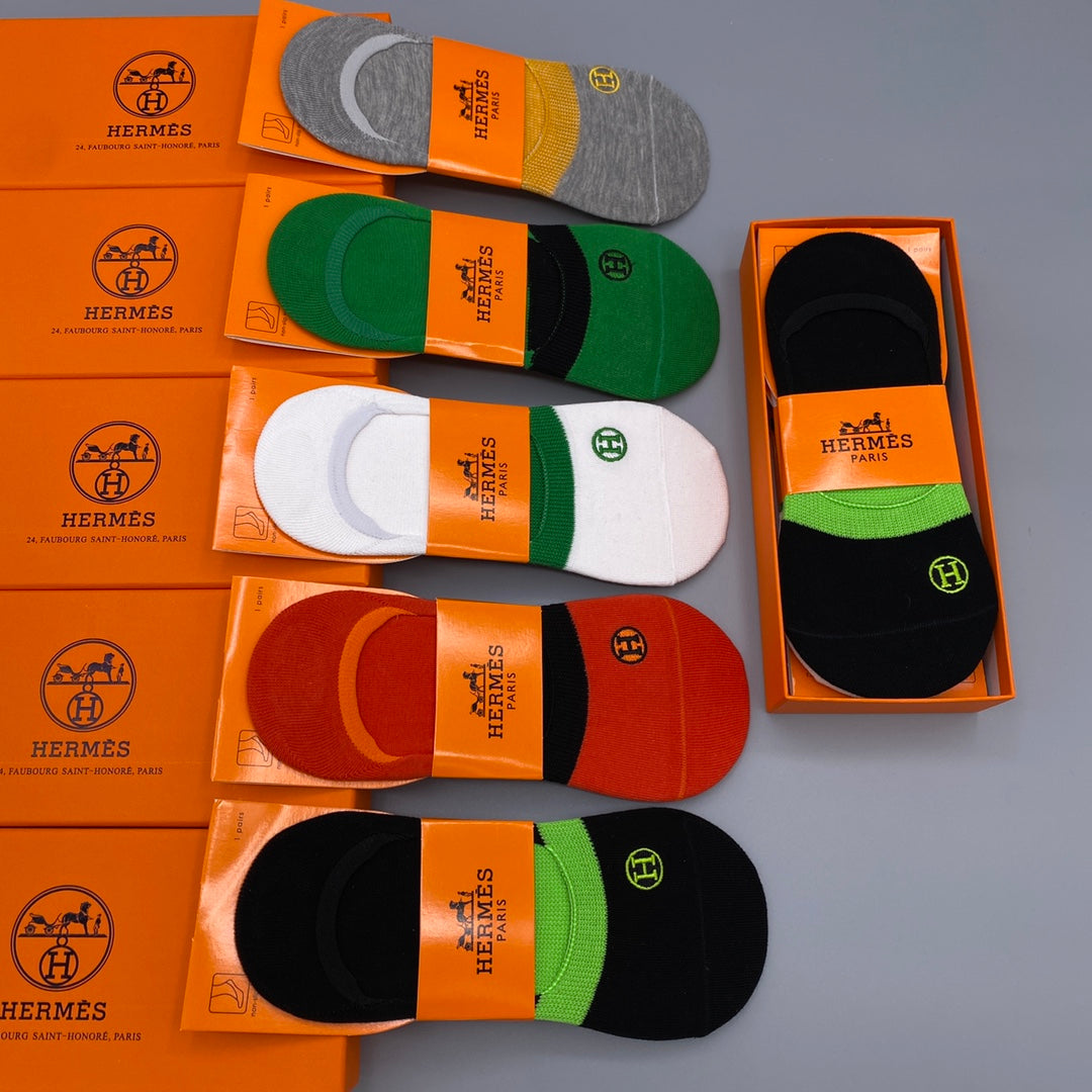 Hermès Bright Multicolour Carriage Footbed No-Show Socks, image 2