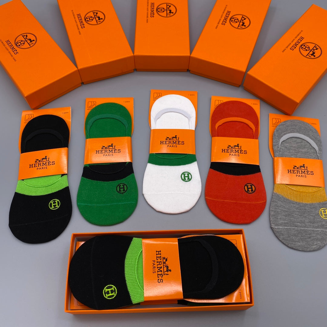 Hermès Bright Multicolour Carriage Footbed No-Show Socks, image 1