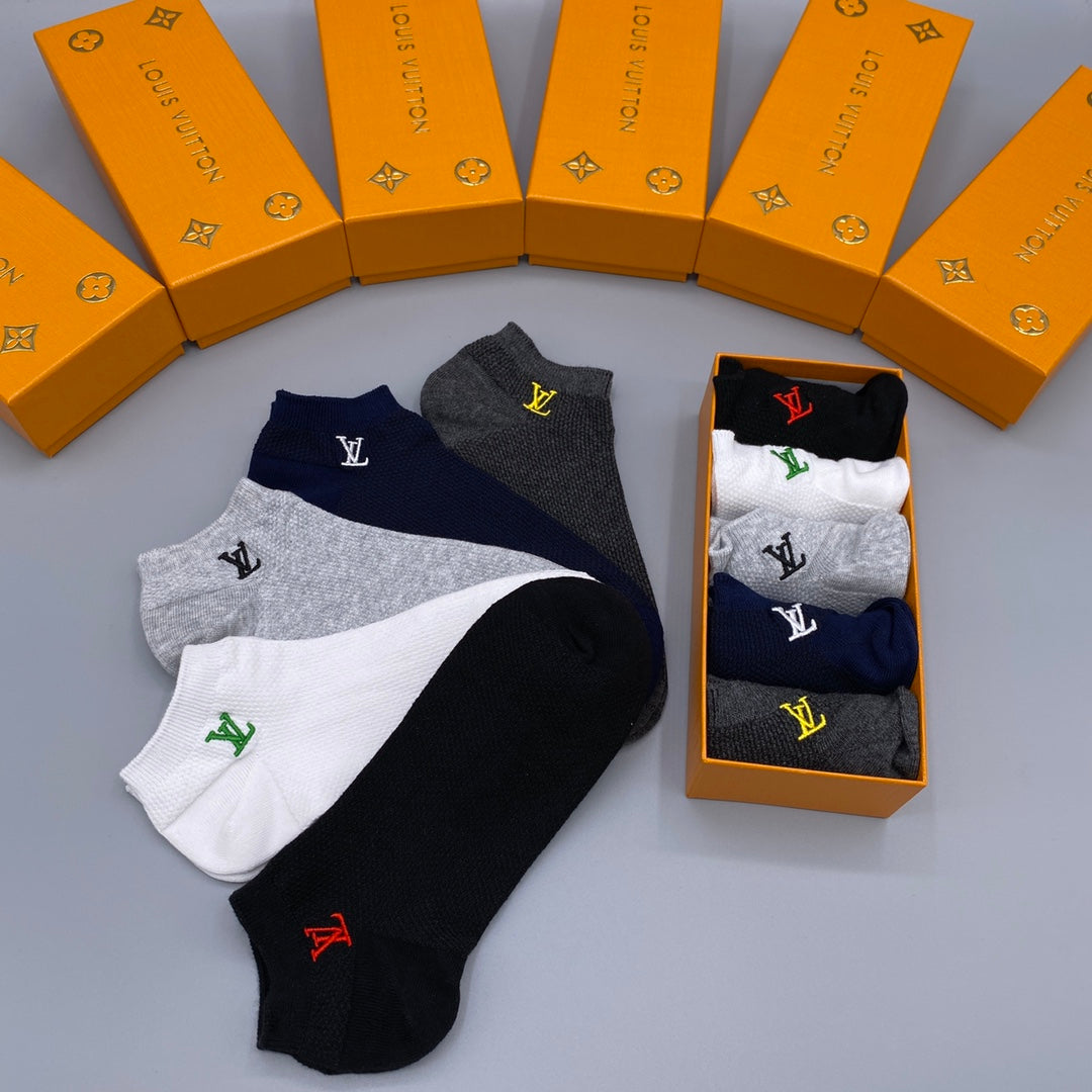 Louis Vuitton Grey White Navy Small Flower No-Show Socks, image 5