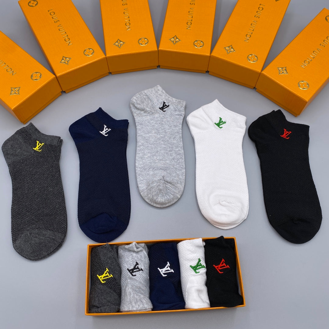 Louis Vuitton Grey White Navy Small Flower No-Show Socks, image 2