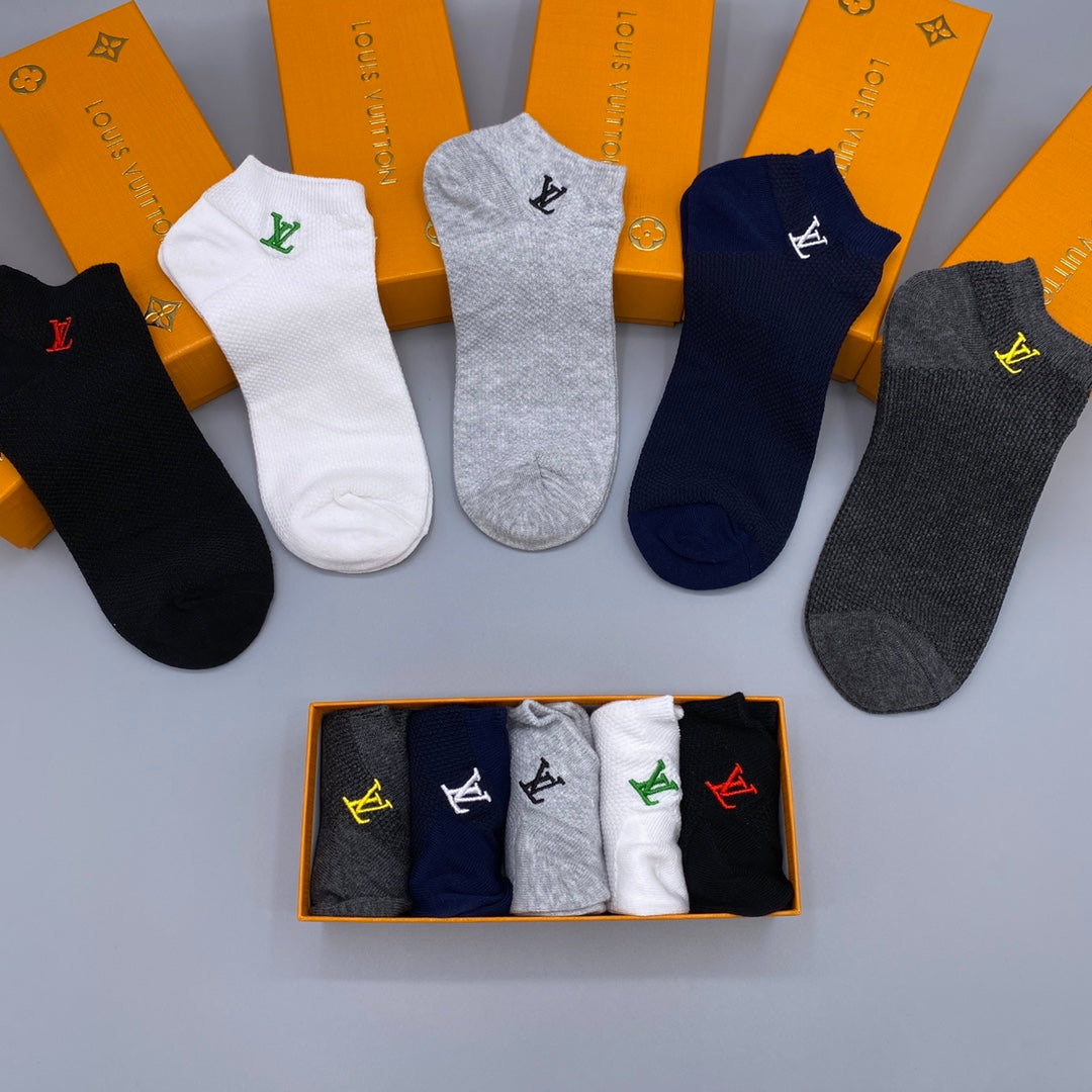 Louis Vuitton Grey White Navy Small Flower No-Show Socks, image 3