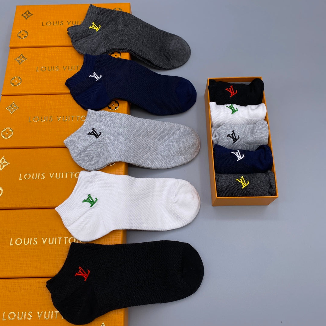 Louis Vuitton Grey White Navy Small Flower No-Show Socks, image 6
