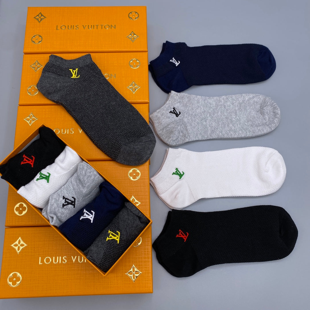 Louis Vuitton Grey White Navy Small Flower No-Show Socks, image 7