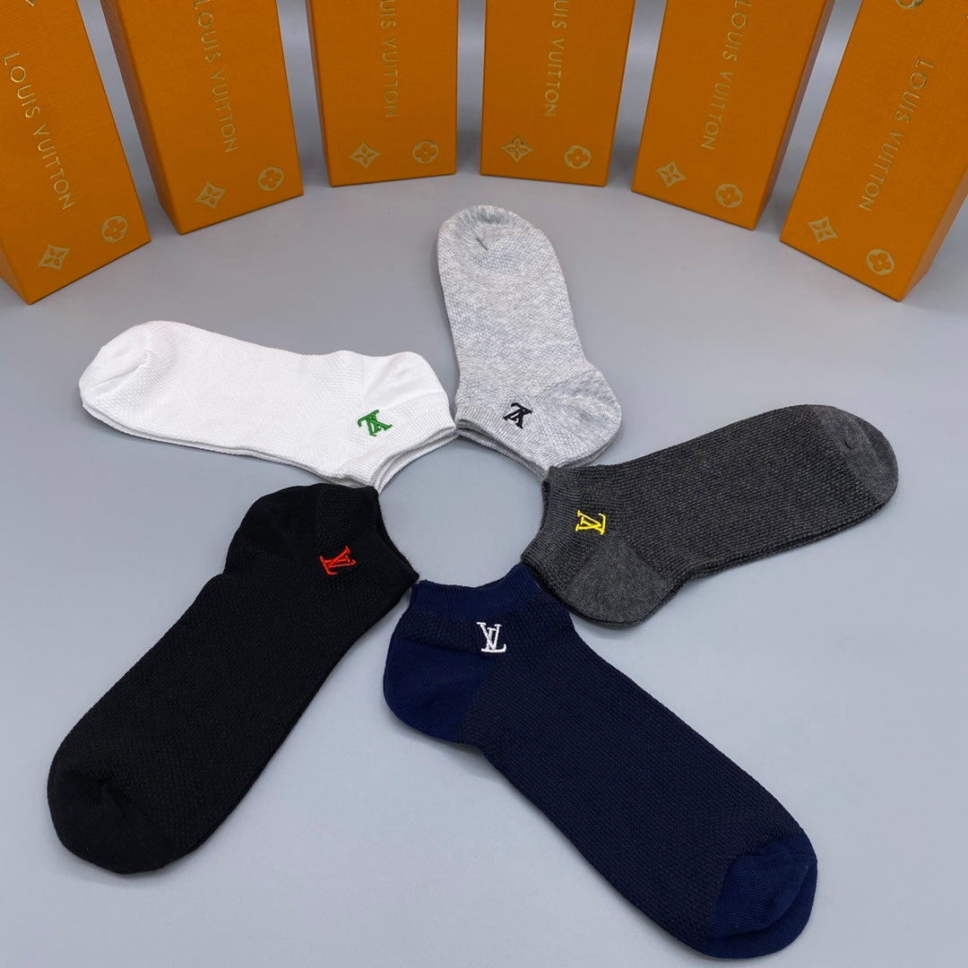 Louis Vuitton Grey White Navy Small Flower No-Show Socks, image 9