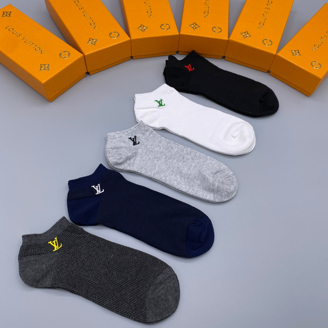 Louis Vuitton Grey White Navy Small Flower No-Show Socks, image 1
