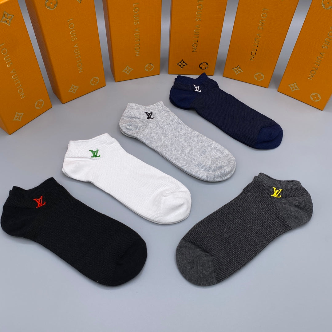 Louis Vuitton Grey White Navy Small Flower No-Show Socks, image 8