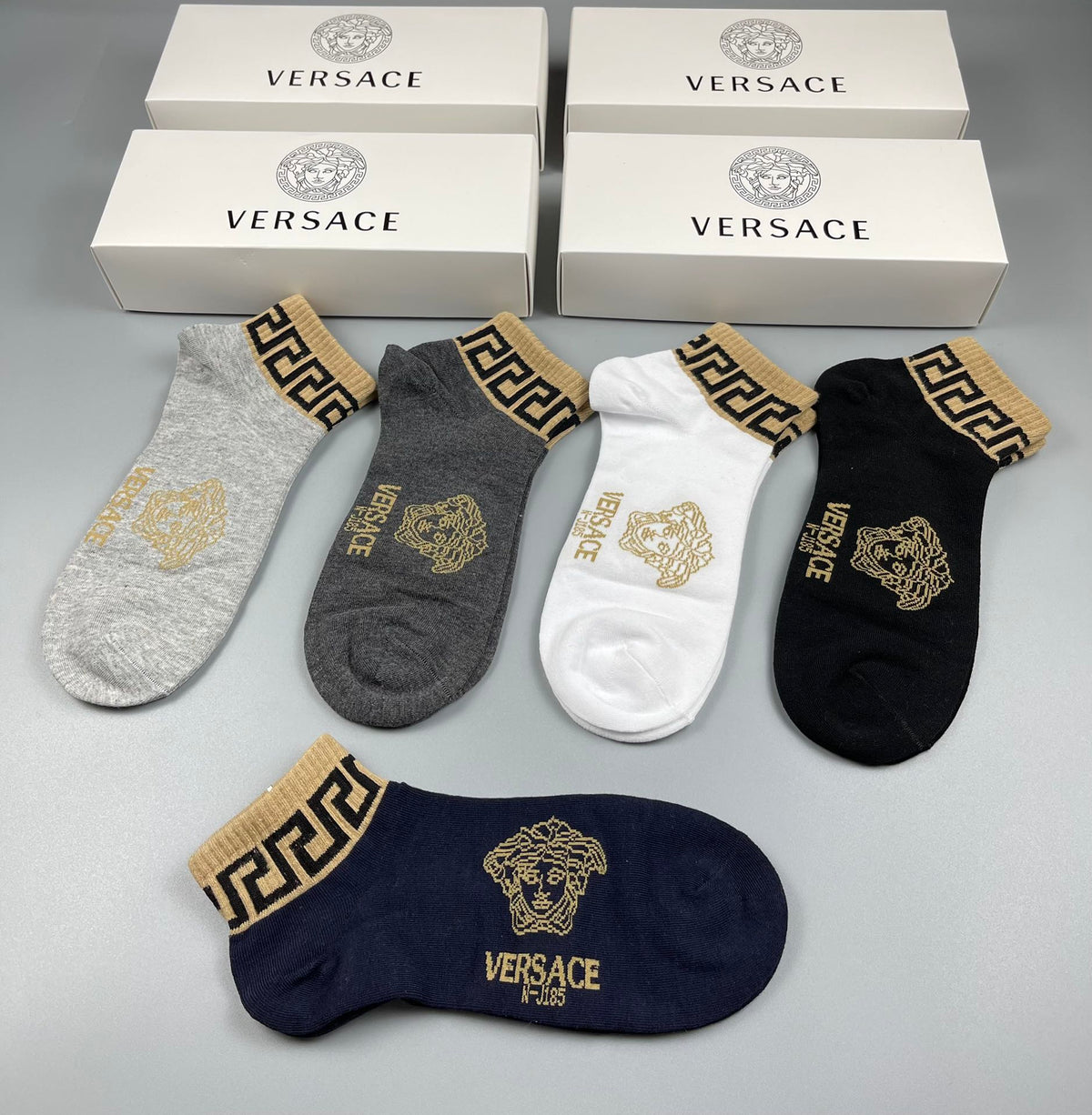 Versace Neutral Gold Key Forefoot No-Show Socks, image 7