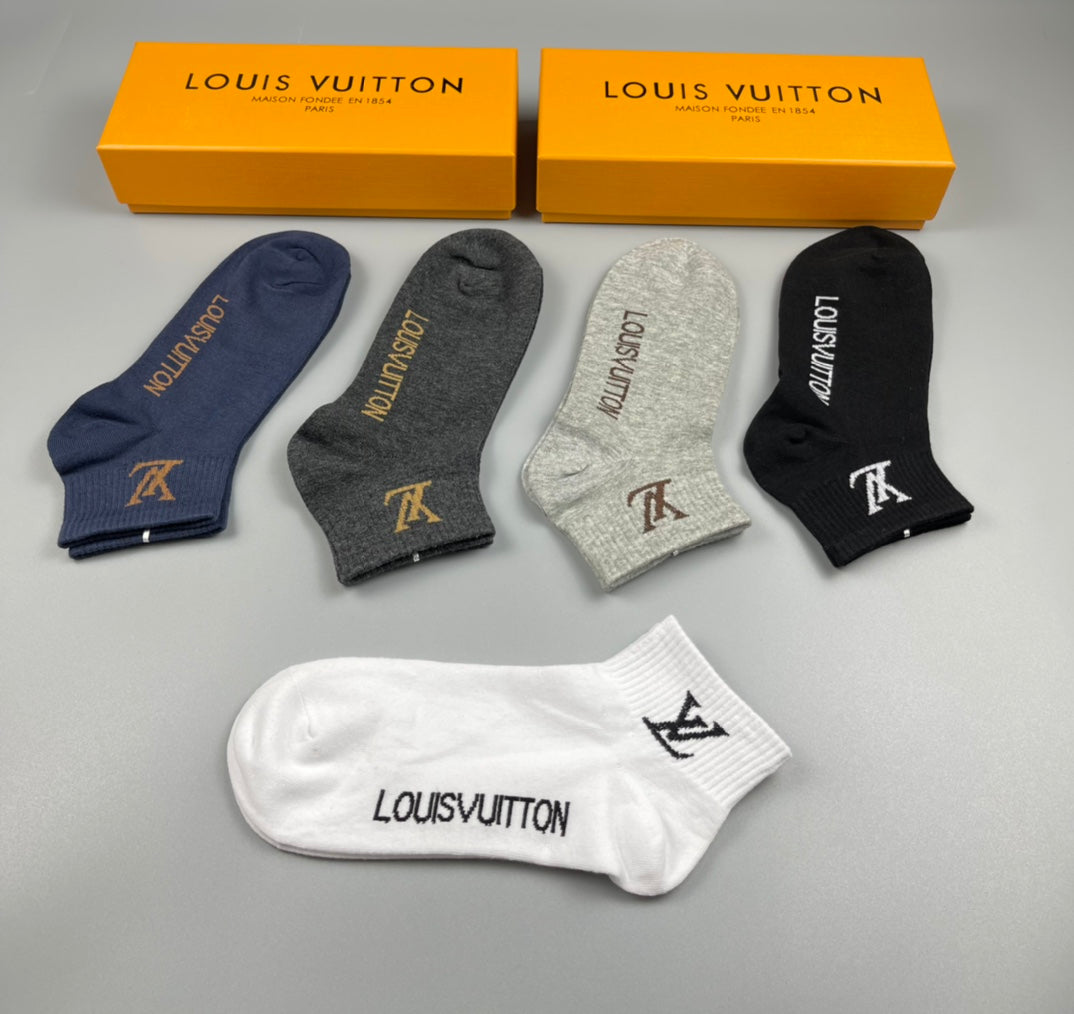 Louis Vuitton Neutral Grey White Small Foot Letters No-Show Socks, image 4